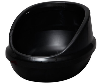 黒いフォルムの丸い猫用の箱型トイレ
